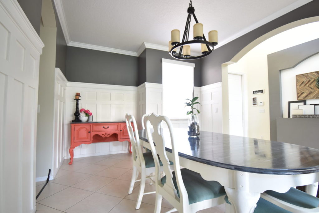 gray and white dining room